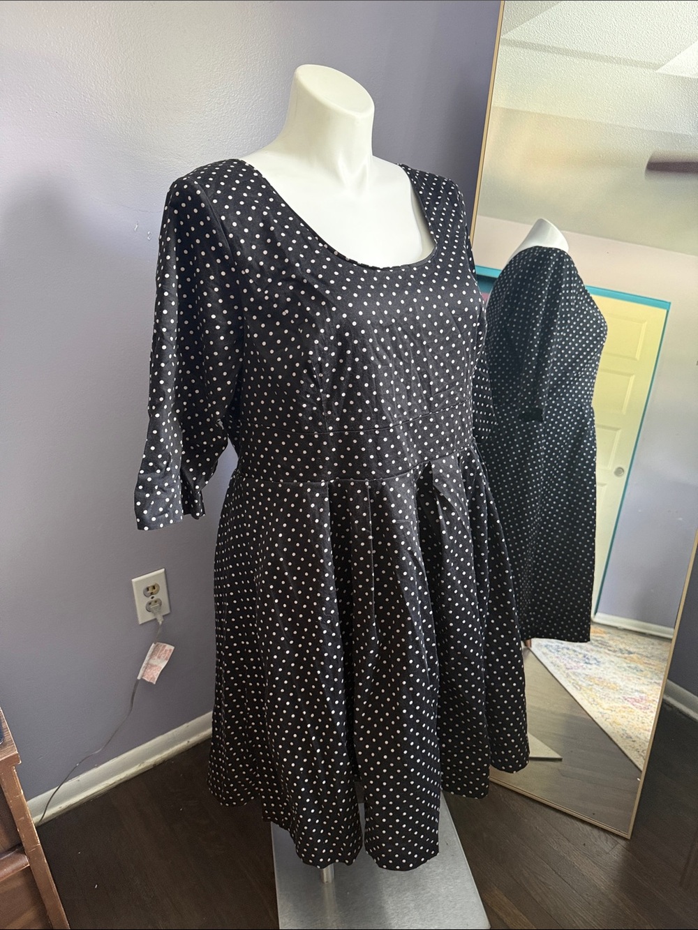 City Chic Black Polka Dot Midi Dress